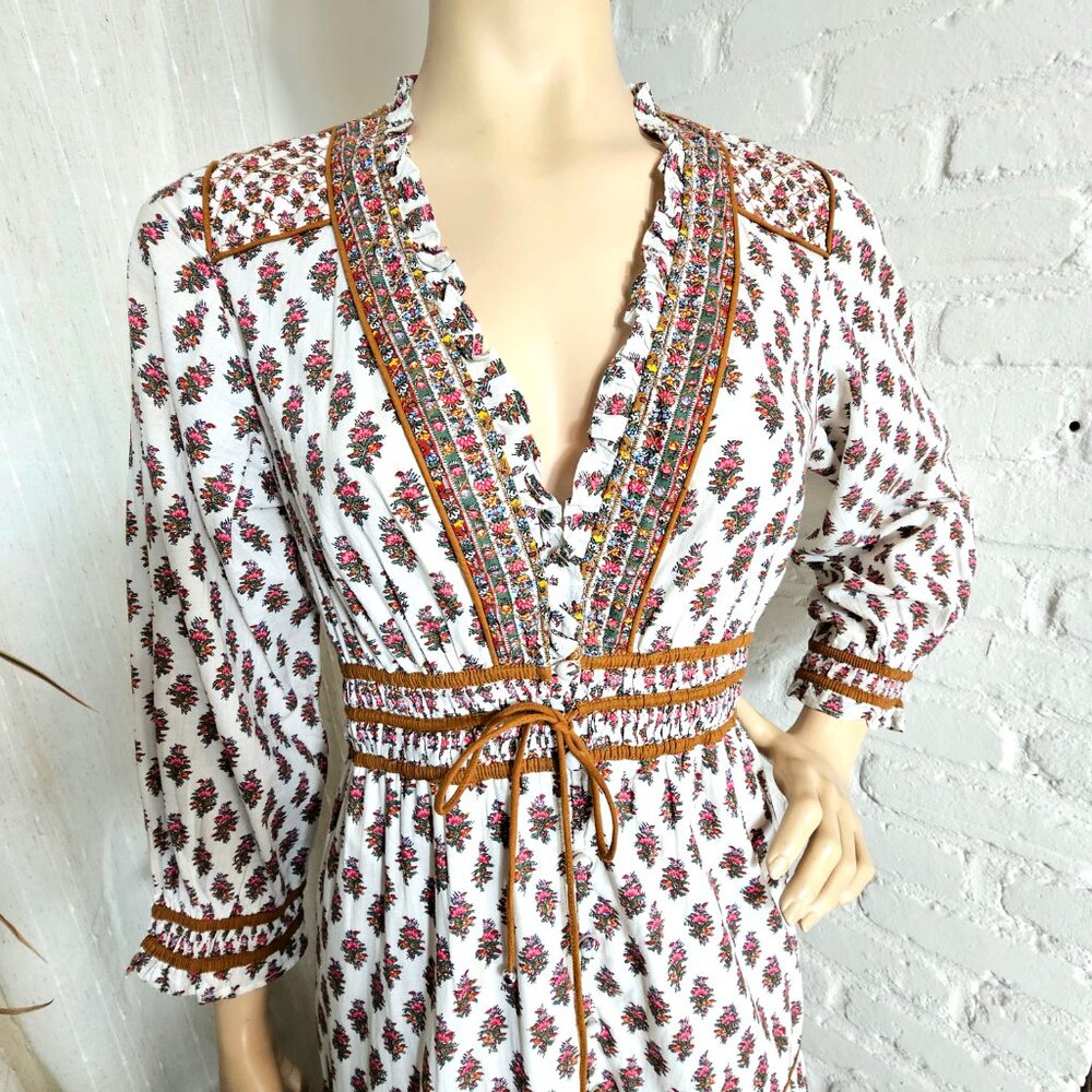Veronica Beard Allesandra Boho Midi Dress Belted Cotton Size 6 - Picture 9 of 15